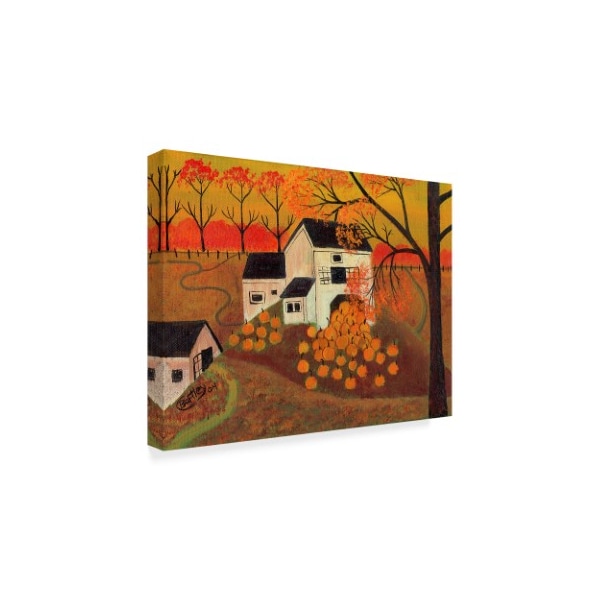 Cheryl Bartley 'Pumpkin Barn Autumn Folk Art' Canvas Art,14x19